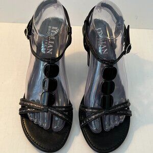 Italian Shoemaker Black Beaded Wedge Heel Strappy Sandals ~ Women's Size 9